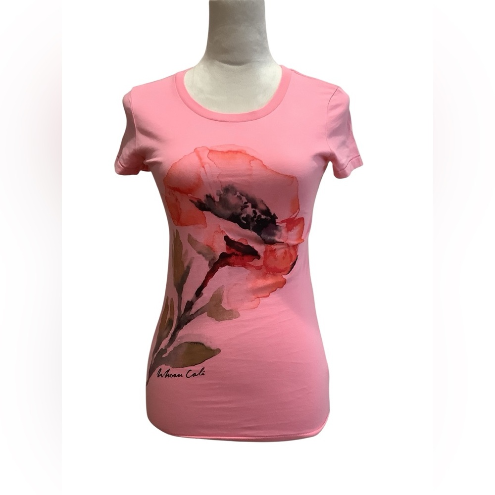 WHO.A.U Californian Dream Spirit 1849 Pink Floral Short Sleeve Tee Size S, NWT